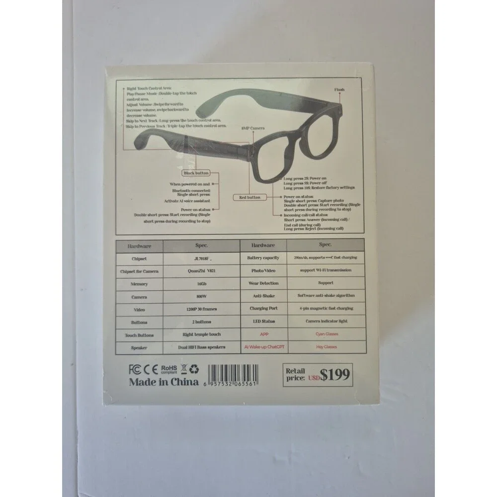 AiMB-G1 Bluetooth Voice Control Smart Glasses W/8MP, 1080p Camera BRAND NEW